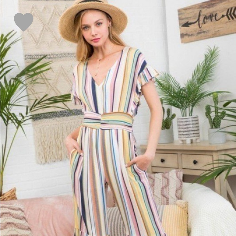 Ruffle Multicolor Striped Jumpsuit NWT